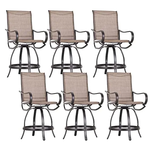 Sophia & William Patio Bar Stools Counter Height, Set of 6, Swivel Bar Chairs, Supports 300 lbs (Brown Fabric)