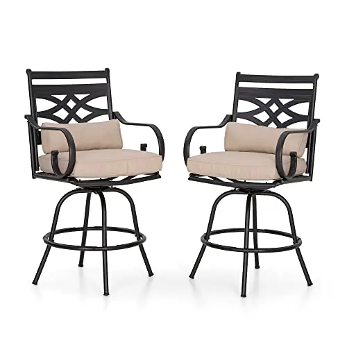Sophia & William Patio Bar Stools Set of 2, Swivel Bar Chairs, High Dining Chairs with Seat Cushion