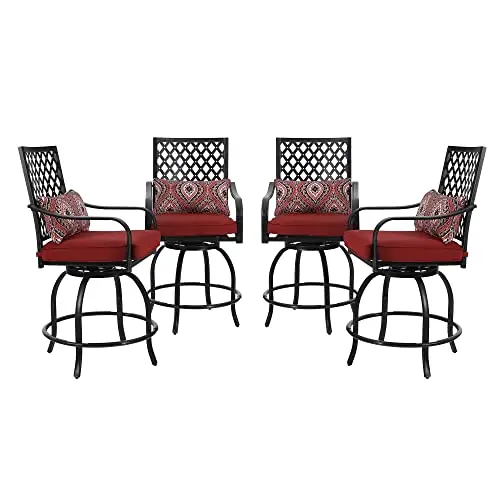 Sophia & William Outdoor Swivel Bar Stools Set of 4 Patio Bar Height Bistro Dining Chairs, All-Weather Patio Metal Furniture Set with Armrest and Red Cushion for Garden Lawn Backyard