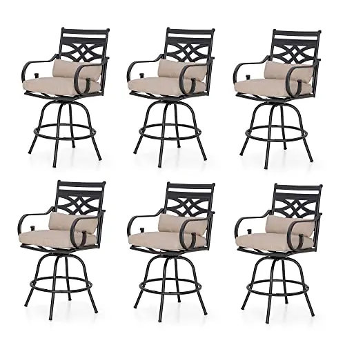 Sophia & William Patio Bar Stools Outdoor Swivel Bar Chairs Set of 6 High Dining Chairs with Seat Cushion, Beige