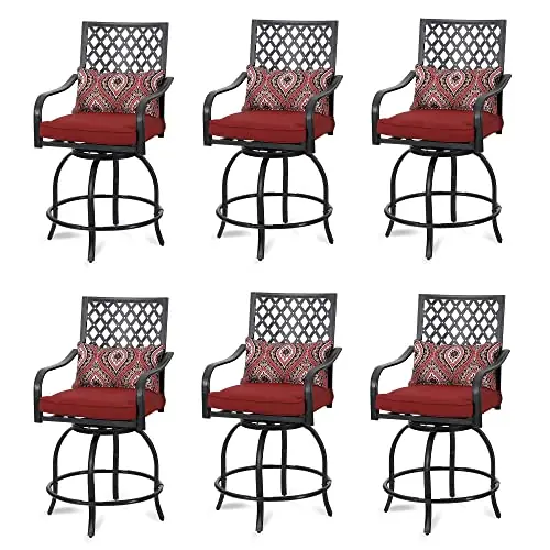 Sophia & William Outdoor Swivel Bar Stools Set of 6 Patio Bar Height Dining Chairs, All-Weather Metal Furniture Set with Armrest and Cushion for Garden Lawn Backyard, Red