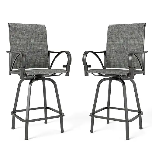 Sophia & William Outdoor Bar Stools Set of 2, Swivel Bar Chairs, Tall Patio Chairs, Outdoor High Top Stools, Supports 300 lbs (Grey Fabric)