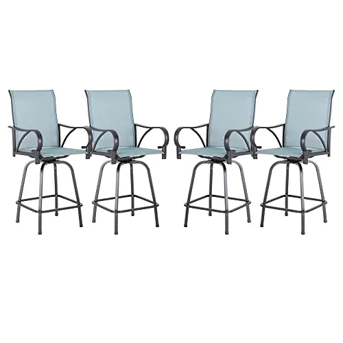 Sophia & William Outdoor Bar Stools Set of 4, Swivel Bar Chairs, Tall Patio Chairs, Outdoor High Top Chairs, Supports 300 lbs (Baby-Blue Fabric)