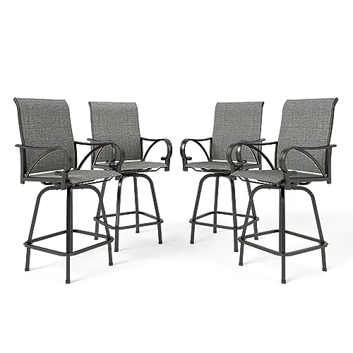 Sophia & William Outdoor Bar Stools Set of 4, Swivel Bar Chairs, Tall Patio Chairs, Outdoor High Top Chairs, Supports 300 lbs (Grey Fabric)