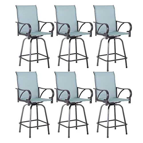 Sophia & William Outdoor Bar Stools Set of 6, Swivel Bar Chairs, Tall Patio Chairs, Outdoor High Top Chairs, Supports 300 lbs (Baby-Blue Fabric)