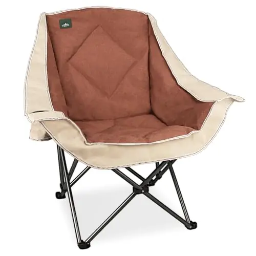 Northroad Folding Camping Chair,Oversized Portable Camping Chair w/Cup Holder,Heavy Duty Padded Lawn Chair for Outdoor, Tailgates, Beach, and Sports, Cream