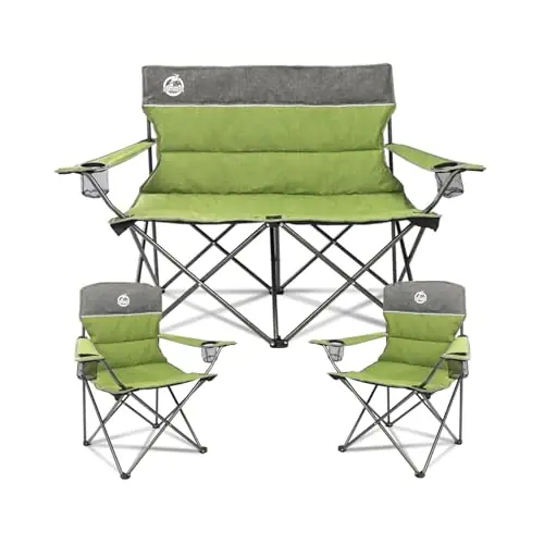 Northroad Outdoor Camping Chair Set of 3,Folding Padded Camp Chair,Collapsible Conversation Set w/1 Sofa,2 Single Chairs for Family Patio,Beach (Green)