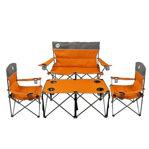 Northroad Folding Camping Chair Set of 4, Portable Collapsible Conversation Set w/1 Sofa, 2 Single Chairs, 1 Table for Family Patio, Outdoor Travel, Beach(Orange)