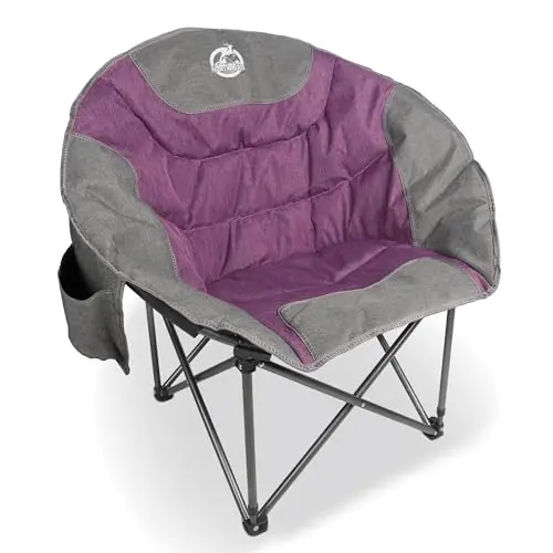 Northroad Folding Compact Camping Moon Chair, Outdoor Padded Saucer Round Chair w/Cup Holder Supports up to 300 lbs for Beach Hiking Fishing Picnic Lawn,Purple&Grey