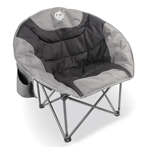 Northroad Folding Compact Camping Moon Chair, Outdoor Padded Saucer Round Chair w/Cup Holder Supports up to 300 lbs for Beach Hiking Fishing Picnic Lawn,Black