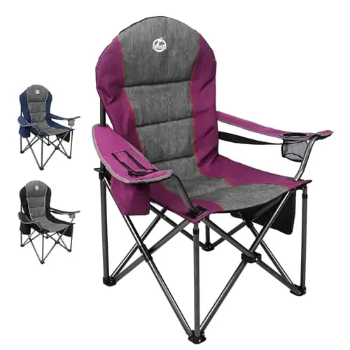 Northroad Oversized Portable Camping Chair, Full Padded Outdoor Folding Chair Support 350 LBS, Heavy Duty Lawn Chair with Cup Holder, Cooler Bag, Lumbar Support, Head Pocket for Adult (Purple)