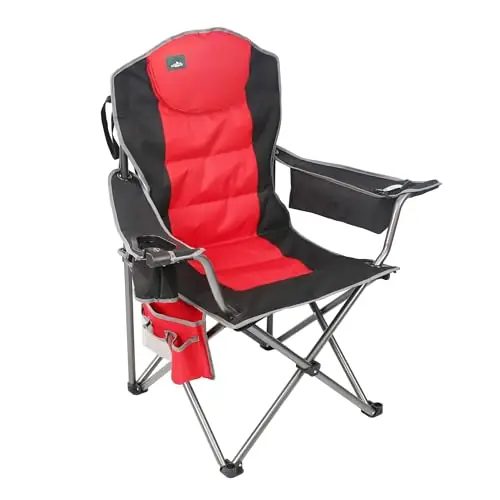 Northroad Oversized Camping Chair, Full Padded Outdoor Folding Chair Support 350 LBS, Heavy Duty Lawn Chair w/Cup Holder, Cooler Bag, Lumbar Support for Adult-Black