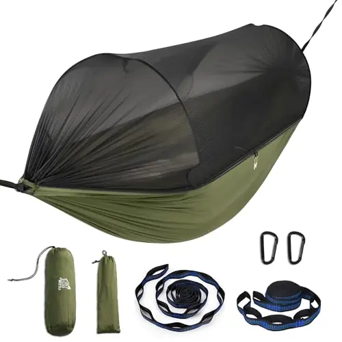 Miztli Camping Hammock -Portable Hammock w/Spacious Net & Tree Straps w/Adjustable Loops, Double and Single Hammock for Outdoor, Indoor, Hiking and Travel