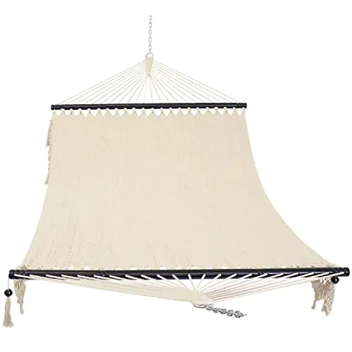Sunnydaze Woven Double Hammock for Outside with Crocheted Edges and Spreader Bars - 600-Pound Weight Capacity Outdoor Hammock for Trees