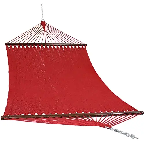 Sunnydaze Soft-Spun Polyester Rope Double Hammock for Outside - 600-Pound Weight Capacity Extra Large Hammock - Red