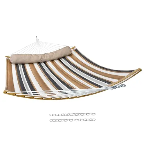 Sunnydaze Outdoor Hammock with Spreader Bar - 450-Pound Capacity Curved Spreader Bar Hammock - Calming Desert