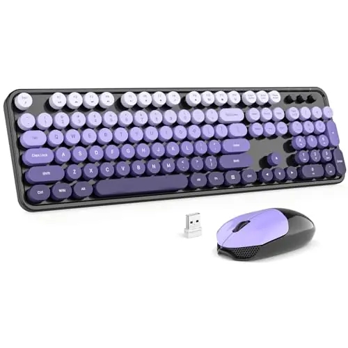 Wireless Keyboard and Mouse Combo, 2.4GHz Retro Typewriter Keyboard Full Size