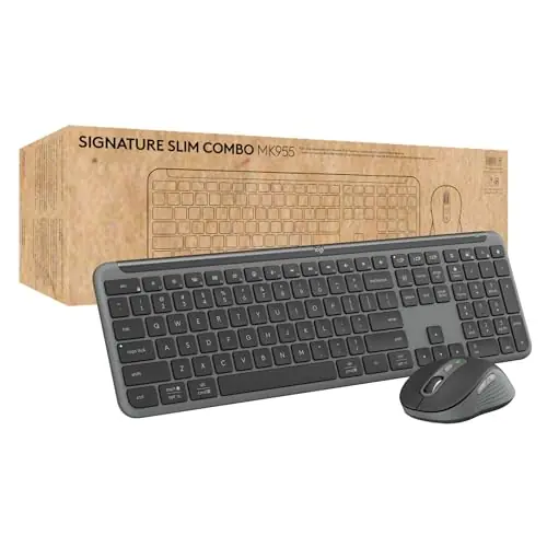 Logitech Signature Slim MK955 for Business Wireless Keyboard and Mouse Combo, Quiet Typing, Secure Receiver, Bluetooth, Globally Certified, Windows/Mac/Chrome/Linux - Graphite