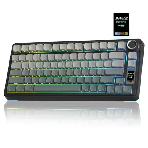 Wireless Mechanical Keyboard with Screen&Knob, Tri-Mode Hot Swappable Gaming Keyboard 75%, Pre-lubed Switches