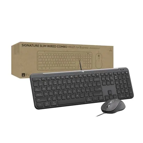Logitech Signature Slim Wired Combo MK625 for Business, Optical Wired Mouse, Full-Size Keyboard