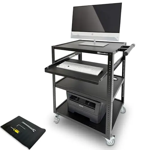AxcessAbles Computer Cart on Wheels 400LB Capacity, Metal AV Equipment Utility Workstation