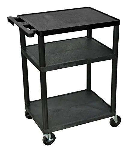 Black Mobile Plastic 3 Shelf AV Presentation Cart