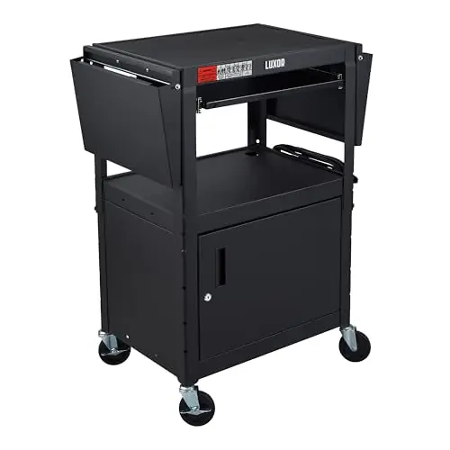 Adjustable Height Rolling AV Cart, Mobile Workstation With Drop Leaf Shelves