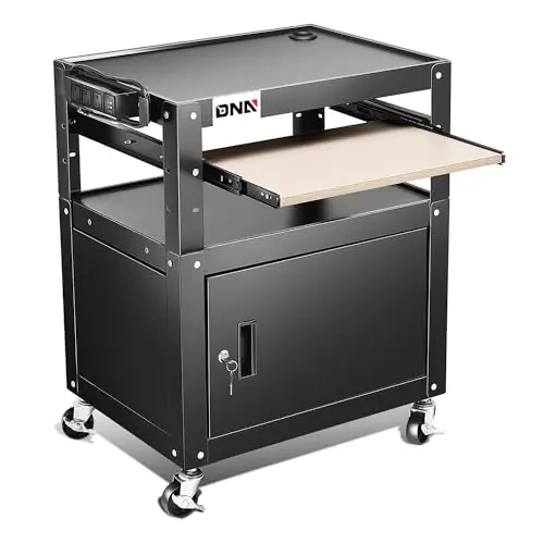 Steel AV Cart with Extra Storage, 24" X 18" X 20.7"-30" Height Adjustable 2-Layer Utility Rolling Projector Cart w/Wheels