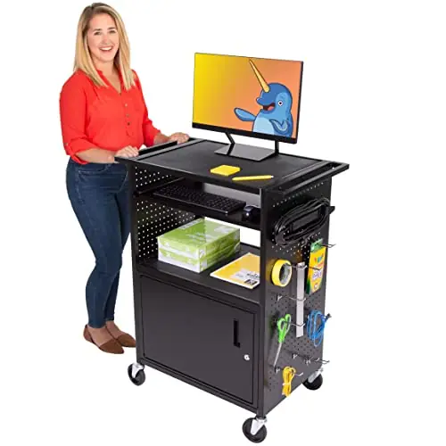 AV Cart Computer Cart with Pegboard Siding & 12 Hooks for Customizable Storage