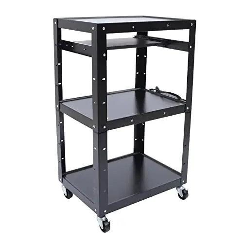 Steel AV Cart on Wheels with Pull-Out Keyboard Tray, 4-Tier Height Adjustable Rolling Media Cart