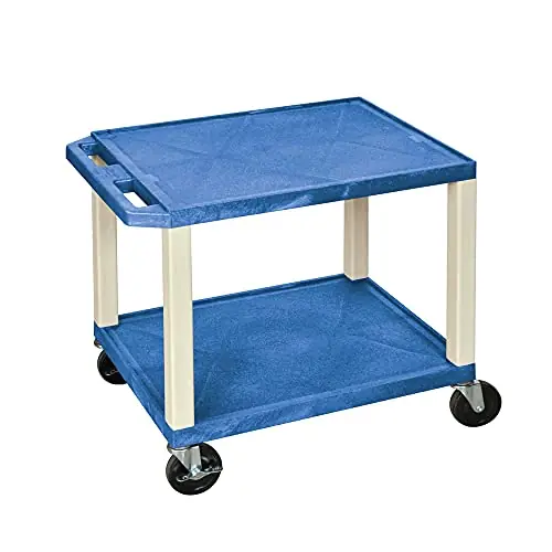 Luxor WT26BU 26"H AV Cart - Two Shelves - Putty Legs, 4" Silent-Roll, Full-Swivel Heavy-Duty Casters,