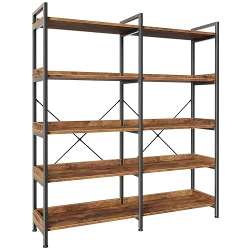 Huuger 5 Tier Bookshelf, Display Bookshelf with 10 Open Shelves and Raised Baffle