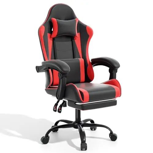 Magshion Video Gaming Chair for Adults, Ergonomic Computer Desk Chair with Linkage Armrests, Height Adjustable Gamer Chair, Red