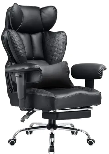 COMHOMA Big and Tall Office Chair 400LBS Wide Ergonomic Gaming Chair with Deluxe Embossing Designed Leather with Foot Rest