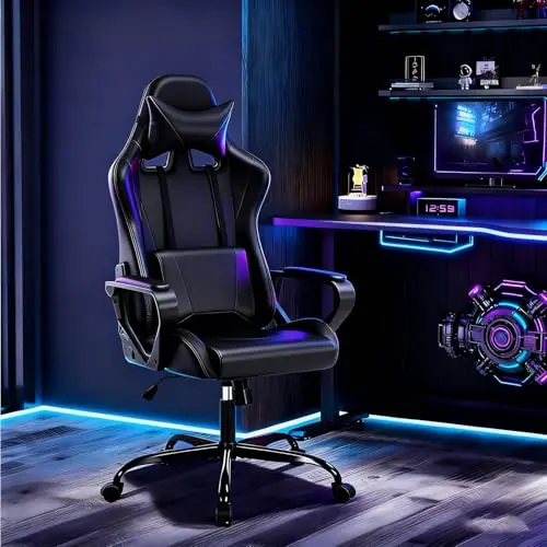 Black Gaming Chair Ergonomic High Back Desk Chair Racing Style with Lumbar Support, Headrest & Arms