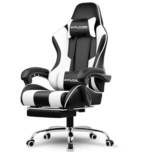 GTPLAYER Gaming Chair, Computer Chair with Footrest and Lumbar Support, Height Adjustable Game Chair (White)
