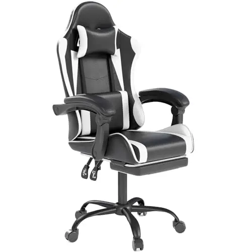 OS MOTOR Gaming Chair with Headrest and Lumbar Support, Ergonomic High Back Office Chair (White)