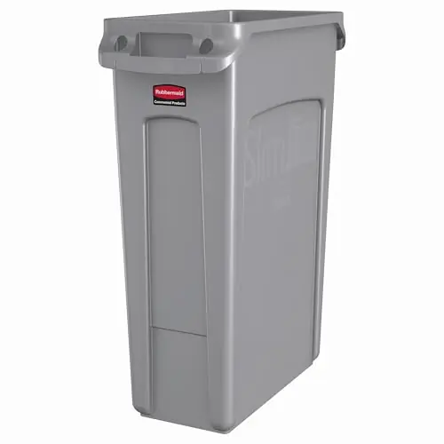 Rubbermaid Commercial Products Slim Jim Plastic Rectangular Trash/Garbage Can with Venting Channels 23 Gallon Gray