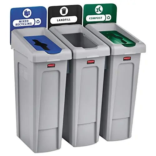 Rubbermaid Commercial Products SLIM JIM Recycling Station 3-Stream Landfill/Mixed Recycling/Compost Bin/Can/Kit/Station, 23 Gal