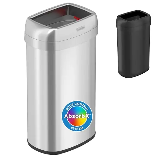61 Liter / 16 Gallon Open Top Kitchen Trash Can & Recycle Bin with Double Odor Filters, Stainless Steel Commercial Grade Garbage Bin