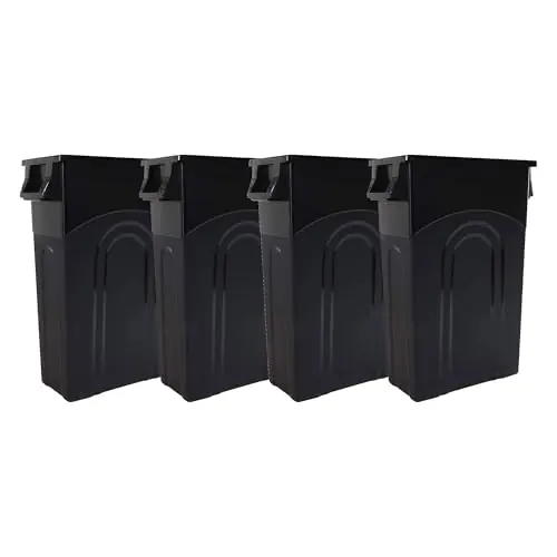 United Solutions Highboy Waste Container, 23 Gallon, Space Saving Slim Profile and Easy Trash Bag Removal, 4-Pack, Black.