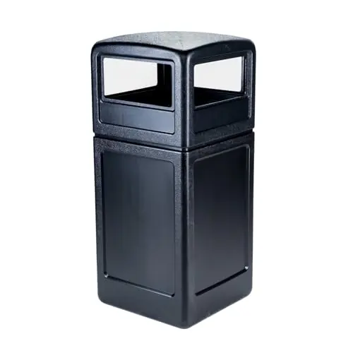 Commercial Zone-73290199 PolyTec 42 Gallon Square Waste Container with Dome Lid Color Black