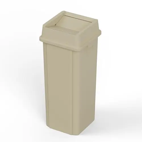 23 Gallon Beige Square Commercial Trash Garbage Can with Lid - Office, Outdoor, Restaurant, School, Kitchen