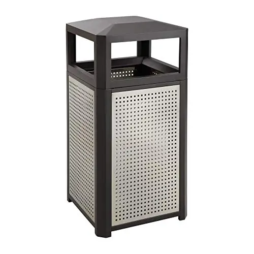 Safco Evos Steel Trash Can, 38 Gallons, Indoor and Outdoor Use, Commercial Garbage Can with Plastic Liner