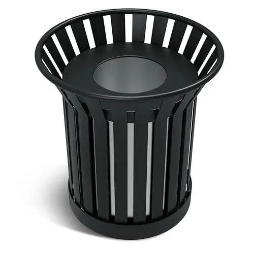 kaiwrxin Commercial Outdoor Trash Can - 60L Heavy Duty Metal Garbage Bin with Lid & Liner, Weather-Resistant Waste Receptacle (Black, Large)