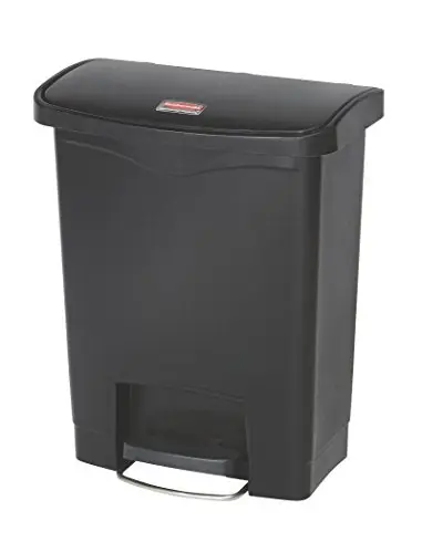 Rubbermaid Commercial Products Streamline Slim Step-On Plastic Trash Garbage Can, 8-Gallon, Black