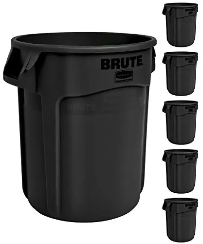 Rubbermaid Commercial Products BRUTE Heavy-Duty Trash/Garbage Can, 10-Gallon, Black, Pack of 6