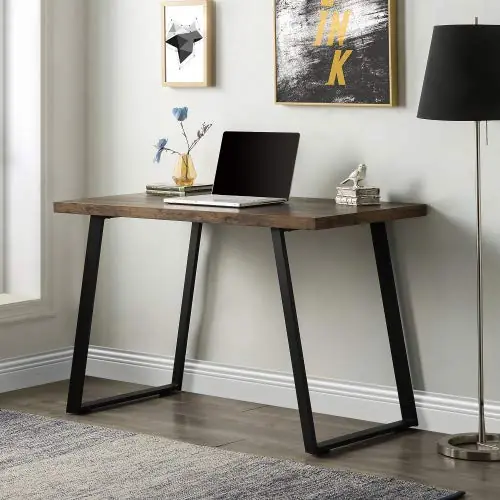 MaverickFurni Home Office Computer Desk, Industrial PC Writing Desk, Vintage Study Table for Home Office Workstation (Brown)