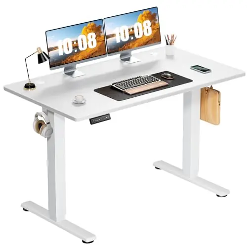 Electric Standing Desk Adjustable Height, 48x24 Inch Sit Stand Up Home Office Desks Computer Workstation PC Work Table, White