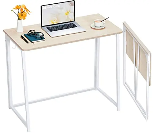 Folding Desk, Small Foldable Desk 31.5" for Small Spaces, Space Saving Computer Table Writing Workstation, Oak